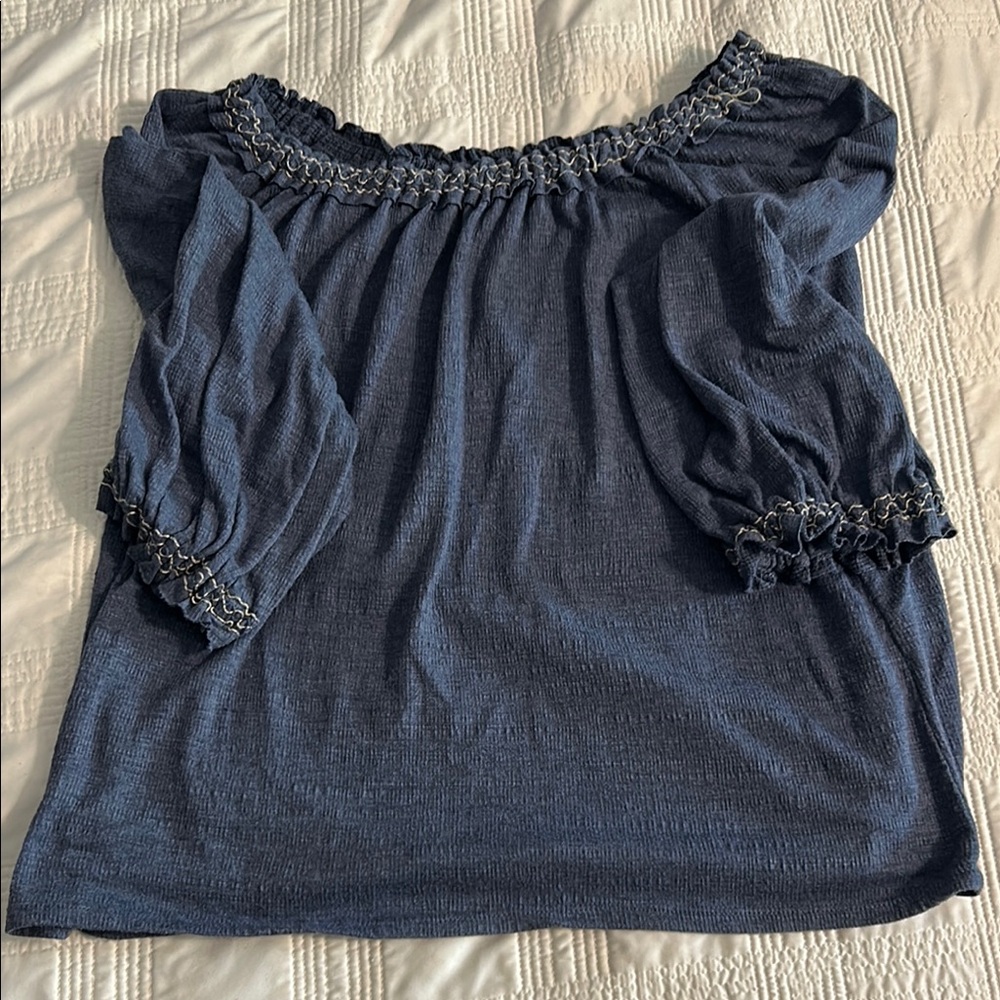 Max Studio Gray Puff Sleeve Blouse with Smocked Details